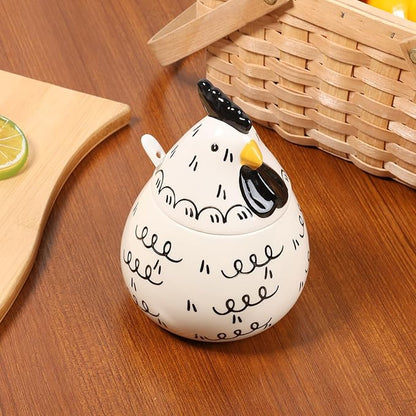 Ceramic Salt Cellar with Lid and Spoon,17oz Large Chicken Rooster Cookie Jar Salt Containers Holder for Countertop Spices,Cute Farmhouse Kitchen Decor,Spice Jar for Coffee,Sugar,Spices,Candies (#B)