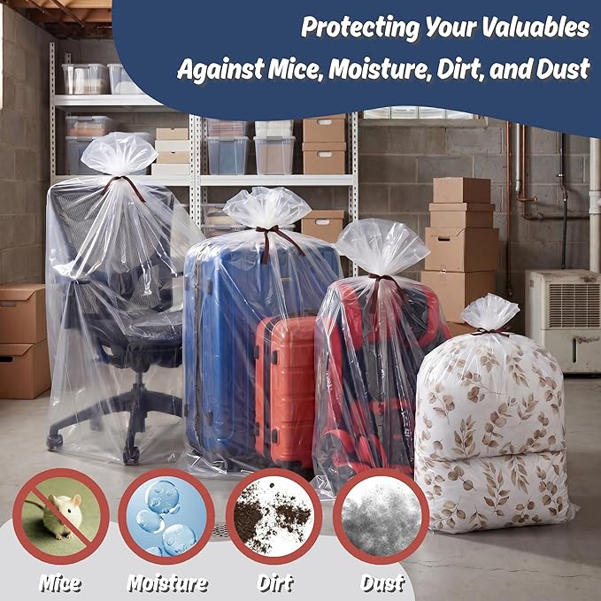 Wowfit 5 CT 40x60 inches Extra Large Clear Plastic Bags Perfect for Car Seat, Luggage, Suitcase, Stroller, Chair, Kids Bike and Attic Storage (2 Mil Flat Bags)