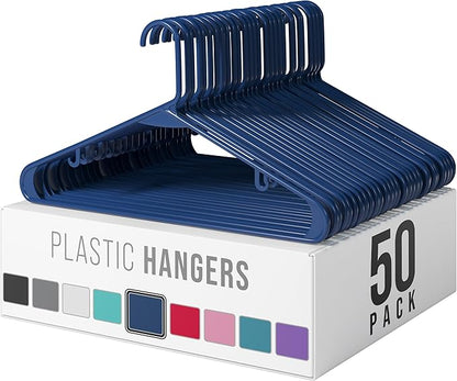 Plastic Hangers 50 Pack Navy - Clothes Hangers - Makes The Perfect Coat Hanger and General Space Saving Hangers for Closet and New Apartment Essentials - Percheros Ganchos para Colgar Ropa Hangars