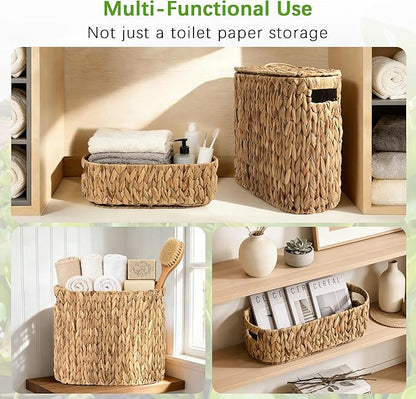 Livole 2-in-1 Toilet Paper Basket with Lid Water Hyacinth Toilet Paper Storage - 16 Regular Rolls or 12 Mega Rolls Large Natural Toilet Paper Organizer for Bathroom