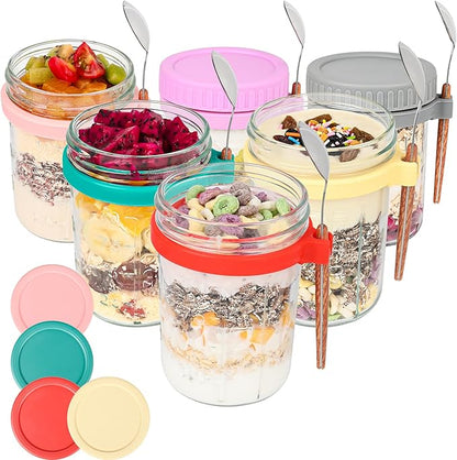 Xileanalee 6 Pack Overnight Oats Containers with Lids and Spoons-18 Oz Overnight Oats Jars Mason Jars for Chia Pudding Cereal Fruit Vegetable Milk Salad Yogurt Meal Prep