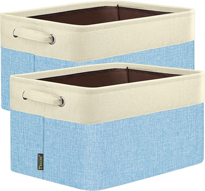 BALEINE 2 Pack Fabric Closet Storage Bins for Shelves, Linen Closet Organizers and Storage, Decorative Baskets for Organizing, Shelf, Clothes, Home, Office (Skyblue, 12"x8"x8")