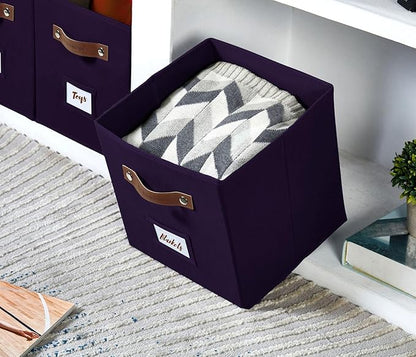 DECOMOMO Storage Bins, Cube Storage Bin with Labels, Fabric Storage Cubes for Shelves (10.5" x 11" / 6pcs, Deep Violet)