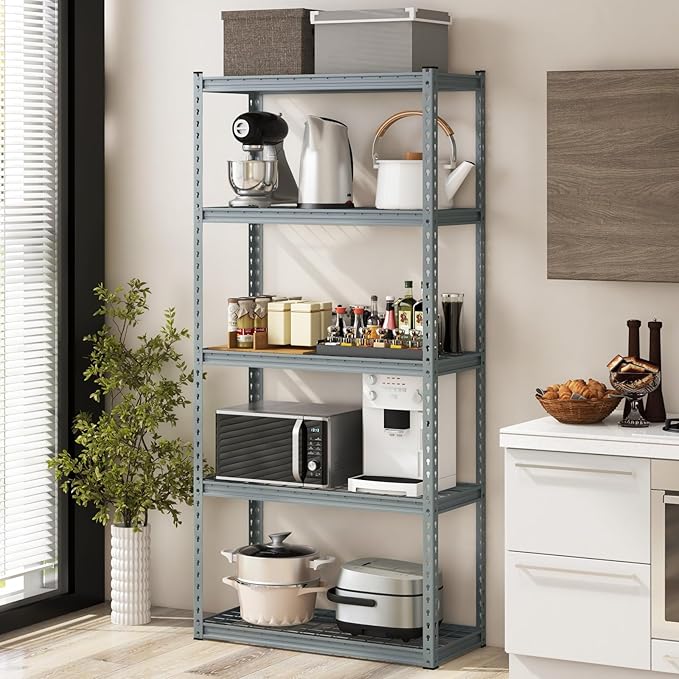 Goplus 5-Tier Metal Shelving Unit, Heavy Duty Wire Storage Rack with Anti-Slip Foot Pads, Height Adjustable Shelves for Warehouse, Kitchen, Living Room, Garage, 15.5" D×35.5" W×72" H