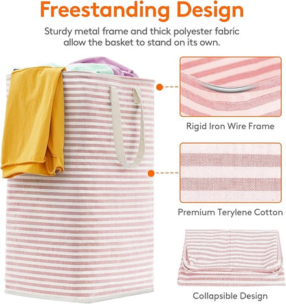 Lifewit 2 Pack Laundry Basket 80L Each, Collapsible Clothes Hamper with Reinforced Handles, Freestanding Waterproof Design for Bedroom and Laundry Room, Pink&Blue 160L Total