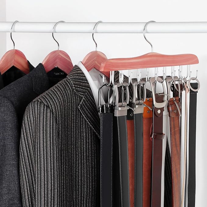 TOPIA HANGER Belt Hanger for Closet, Cedar Wooden Hangers with 20 Rotatable Hooks, Closet Organizers and Storage for Bra, Tank Top, Tie, Purse, Hat, Necklace- CT48U
