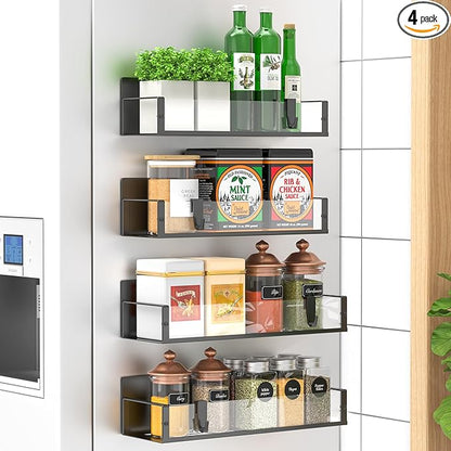 HuggieGems 4 Pack Magnetic Spice Storage Rack Organizer for Refrigerator and Oven, Clear Fridge Organizers and Storage