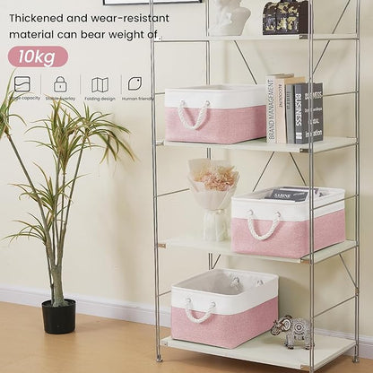 Large Storage Baskets- 15.7x11.8x8.26 inch Storage Bins for Shelves and Closet Organizing, Foldable Fabric Bin for Home Organization Clothes and Laundry (1-Pack, White&Pink)