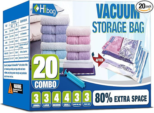 Vacuum Storage Bags, Space Saver Vacuum Seal Storage Bags 20-Pack Sealer Bags for Clothes, Clothing, Bedding, Comforter, Blanket (20C)