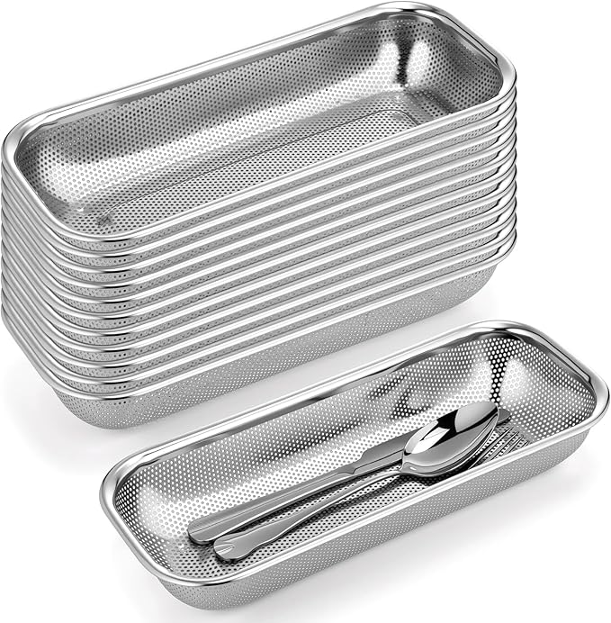 12 Pack Drawer Organizer for Kitchen Utensils, Stackable Rapid Draining Cutlery Stainless Steel Tray, Space-Saving Flatware Organizer for Spoons Forks Chopsticks, Dishwasher Safe(Silver)