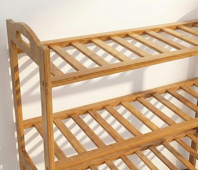 Bamboo Wooden Shoe Rack, Shoe Organizer with Smooth Painted Surface Finishe, Space-Saving Shoe Shelf for Entryway, Living Room, Bedroom (Natural, 4-Tier-27x10x29in)