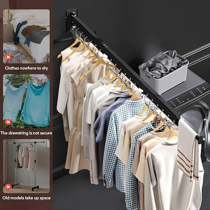 ZdwCyl Wall Mounted Clothes Hanger, Aluminum Clothes Drying Rack, Space Saver, Retractable, Windproof Holes, with Clips