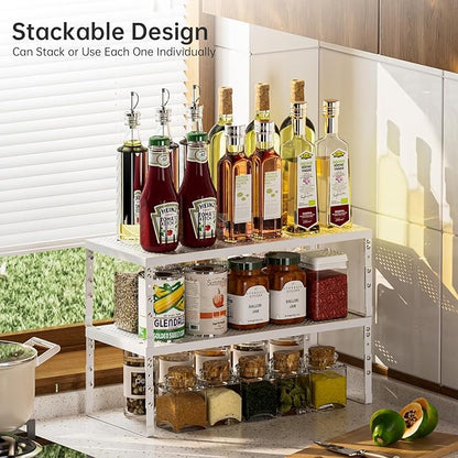 Cabinet Shelf,Expandable Adjustable Stackable Kitchen Organizer,for cabinets, Kitchens, countertops, bathrooms Shelf Organizer(3Packs/White,Medium)