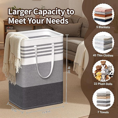 WOWBOX 2 Pack Laundry Baskets, Laundry Hampers, Freestanding Dirty Clothes Hampers with Reinforced Handles & Cross Stitch & Waterproof Coating, for Laundry Bedroom Bathroom Dorm,75L Grey