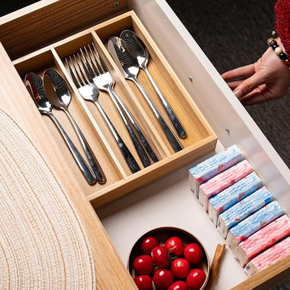 Fibogollo Silverware Organizer Bamboo Kitchen Drawer Organizer Kitchen Utensil Organizers, Flatware Organizer Tray for Flatware, Utensils(Natural)