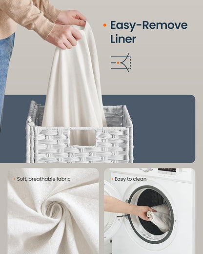 SONGMICS HOME Laundry Hamper with Lid, Clothes Basket with Removable Liner and Handles, 23.8 Gallon, Foldable Narrow Laundry Organizer for Bathroom, Bedroom, White