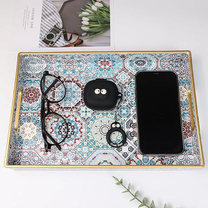 Spsyrine Bathroom Vanity Tray with Handles for Dresser Tops, Countertop, Perfume Decorative Tray, 11.8” * 7.87” *1.37” C2