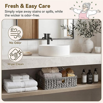 GRANNY SAYS Wicker Storage Baskets for Shelves, Wicker Basket for Organizing, Rectangle Basket, Woven Baskets for Pantry Storage, Gray, 1-Pack