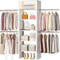 100'' Closet System with 4 Hanging Rods & LED Lights, 2-8 FT Wood Closet Organizer Systems with 5 Shelves, 6 Height Adjustable, Walk-in Closet Organizer Wardrobe Clothes Rack, Garment Rack, White