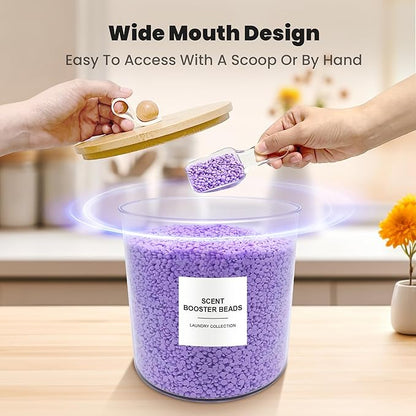 3 Pack Laundry Pods Container,Laundry Room Organization and Storage Jars,Laundry Detergent Container for Powder,Pods,Scent Booster,with Non-Slip PU Leather Pad and Handle,Bamboo Lids,Labels and Scoops