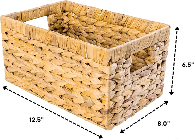 M4DECOR Set of 6 Water Hyacinth Storage Baskets – Wicker Storage Baskets for Shelves, Pantry Baskets for Organizing, Handwoven Wicker Baskets for Storage (6 Packs)