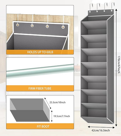 KYEVIS Over The Door Shoe Organizer Storage Fit 16-24 Pairs Hanging Shoe Rack Organiser for Closet Door, Deep Pocket Shoe Holder for Sneakers,Boots Storage(2 Pack Gray)
