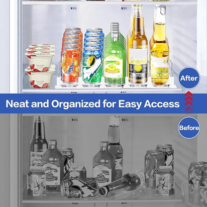Drink Organizer for Fridge, Automatic Pusher Drink Dispenser for Refrigerator, Adjustable Width Soda Can Organizer for Beer Beverage Bottle Holds up to 20 Cans 4Row (Depth15.3 x Wide13.4)
