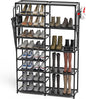 CSXGBAB Tall Garage Shoe Rack Large Capacity,Two Rows Versatile Hooks Storage Boot Shelf Black 24-35 Pairs
