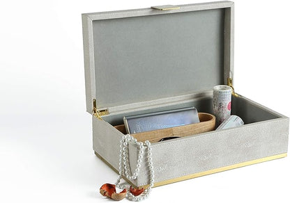 Ivory Shagreen Large Decorative Box PU Leather Rectangular Storage Box for Shel Closet Storage Dresser Jewelry Box Men's &Women's Accessories Organizer (ivory, 14x8.3 inch)