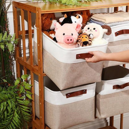 Uiifan 8 Pack 16 x 12 x 10 Inch Large Storage Baskets Collapsible Fabric Storage Cubes Bins with Handles for Shelves Closets Nursery Home Clothes Toys Organizers, Beige