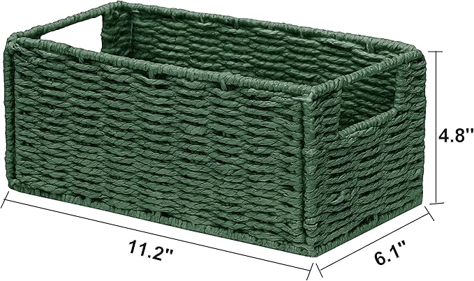 Vagusicc Wicker Storage Basket, Set of 2 Hand-Woven Paper Rope Wicker Basket, Small Storage Baskets for Organizing Toilet Paper, Foldable Small Cube Organizer Bins for Shelves and Bathroom (Green)