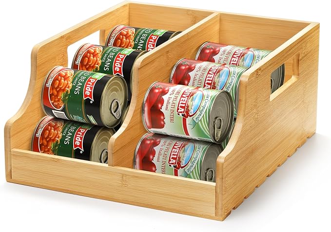 Yesland Bamboo Soda Can Organizers, Can Holder and Drink Dispenser for Kitchen, Countertop, Pantry Organizer Bins for Soda, Pop, Drinks, Beer, Water Bottles, Holds 26-28 Cans