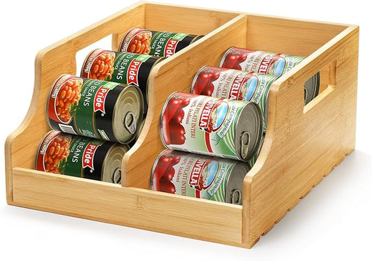 Yesland Bamboo Soda Can Organizers, Can Holder and Drink Dispenser for Kitchen, Countertop, Pantry Organizer Bins for Soda, Pop, Drinks, Beer, Water Bottles, Holds 26-28 Cans