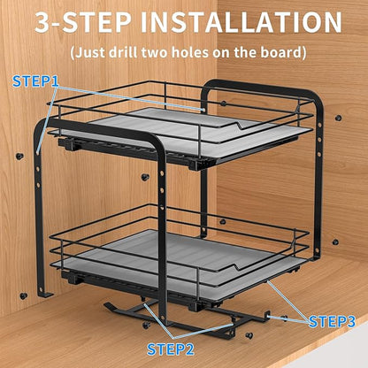 RCHYFEED Spice Rack, 2 Tier Pull out Cabinet Spice Organizer, Height Adjustable Slides out Ultra-smooth Racks for Spice Organization, Seasoning Organizer for Inside Cabinets(7.5" Wx10.5 Dx9.5 H)