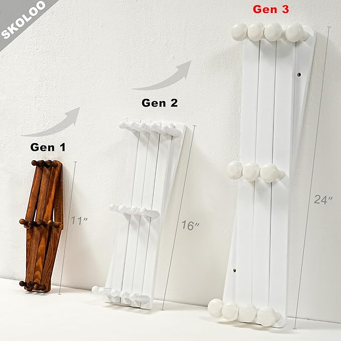 SKOLOO Large Hat Rack for Wall, Wooden Accordion Wall Hanger, Modern, Expandable Coat Hooks, Hat Display Rack for Home, Office, and Studio, 11 Peg, White