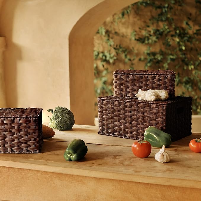GRANNY SAYS Bundle of 3-Pack Wicker Baskets Storage & 1-Pack Over Door Hanging Organizer