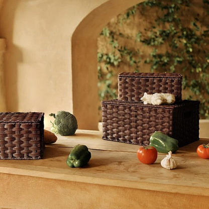 GRANNY SAYS Bundle of 3-Pack Wicker Baskets Storage & 1-Pack Over Door Hanging Organizer