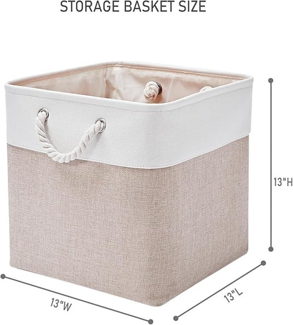 13 x 13 Inch Storage Cubes，6 Pack Cube Storage Bins for Shelves，Fabric Collapsible Storage Bins with Handles, Foldable Storage Basket for Organizing Clothes, Toys, Books (White&Beige)