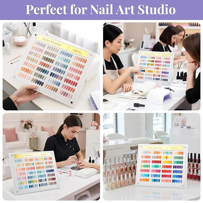 Segbeauty 168 Colors Acrylic Nail Art Display Board with Tweezer, Nail Display Polish Stand with False Fingernail Tips Double Sided Tape and Number Sticker, Showing Holder for Sample Display Practice