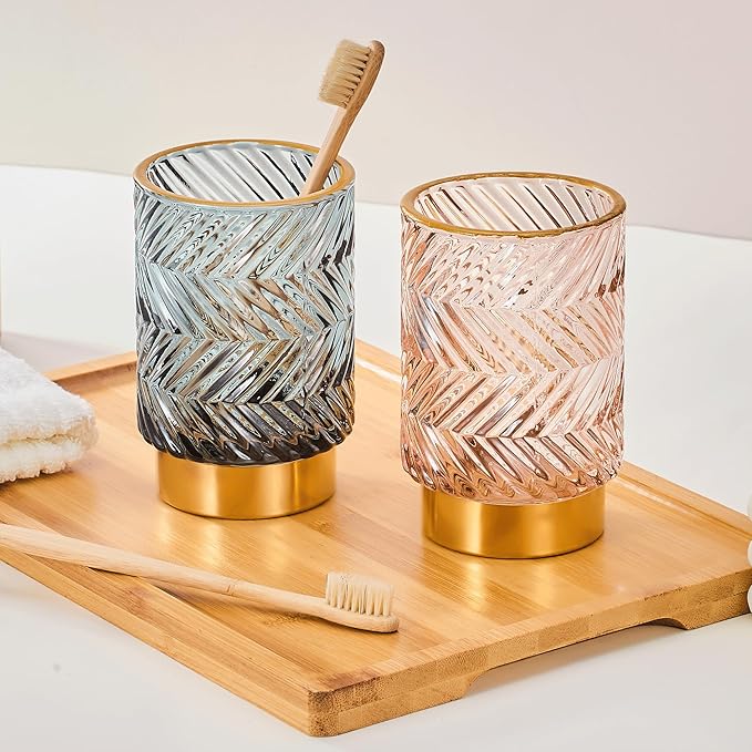 Makeup Brush Holder Organizer,Toothbrush Holders,Desk Pen Pencil Holder,Multifunctional Vintage Glass Brush Cup（A40-7-US）