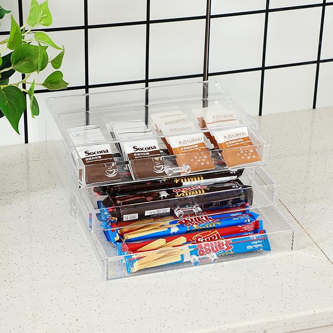 Cq acrylic 1 Pack Clear Acrylic Drawer Organizer Countertop,Stackable 3 Drawers Makeup Storage,Cute Cube Make Up Organizer for Dresser Hair Clip,Beauty Product Desk and Bathroom Organizers and Storage
