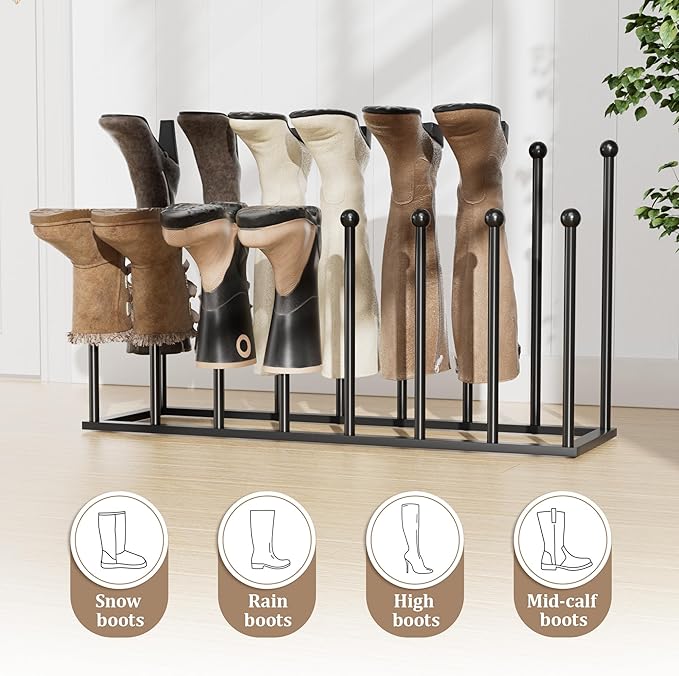 pickpiff Boot Rack Organizer Tall Boots, Black Boot Storage Organizer Tall Boots for Closet, Entryway, Garage, Porch, Free Standing Shoe Racks for 8 Pairs