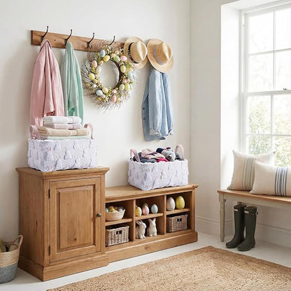2 Pcs Rabbit Storage Baskets 14x10 Inch Cute Bunny Gift Basket Spring Laundry Foldable Fluffy Plush Storage Bin with Handle Decorative Closet Organizer for Home Office Car Countertop Tabletop