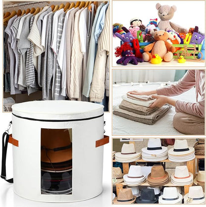 Suzile 4 Pcs Hat Boxes Oversized Round Cowboy Hat Storage Box for Women Men 19" x 17" Cowboy Large Felt Organizer Bag Baseball Cap Container with Dustproof Lid for Clothes Case Travel Gift(White)