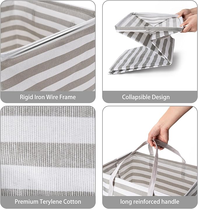 BOOMIBOO 2-Pack Large Laundry Basket,Waterproof Freestanding Laundry Hamper,Collapsible Clothes Basket with Easy Carry Handles in Laundry Room Bathroom Bedroom Dorm,Grey,100L