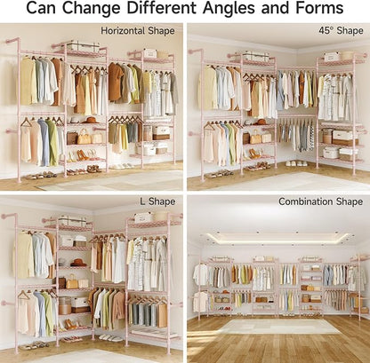 ONBRILL H4 Wall Mounted Closet System, Expandable Industrial Pipe Clothes Rack Clothing Rack for Hanging Clothes, Heavy Duty Closet Organizers and Storage in Wardrobe Closet