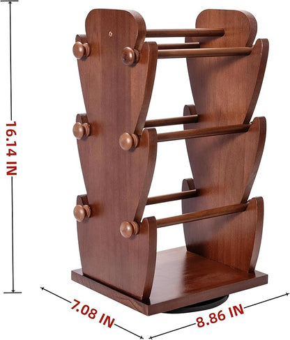Two-Sided Rotating Wooden Jewelry Bracelet Holder Stand – 3-Tier Display with 6 Removable Bars for Bracelets, Bangles, Watches & Accessories – Brown Wooden Organizer for Home or Retail Showcase