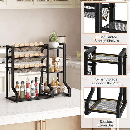 HOOBRO 4-Tier Spice Rack, Seasoning Organizer, Stackable Spice Rack Organizer, Spice Jar Storage Organizer, for Kitchen, Cupboard, Countertop, Black BK48TL01