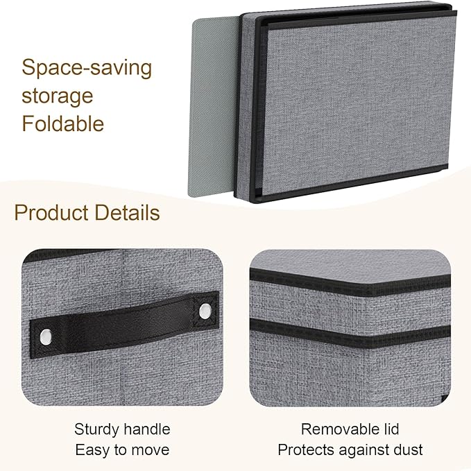 Storage Boxes with Lids, 15 x 9.8 x 8.3 Inch Storage Bins for Wardrobe Bedroom Laundry, Fabric Closet Organizers with Handles,Gray, 5-Pack