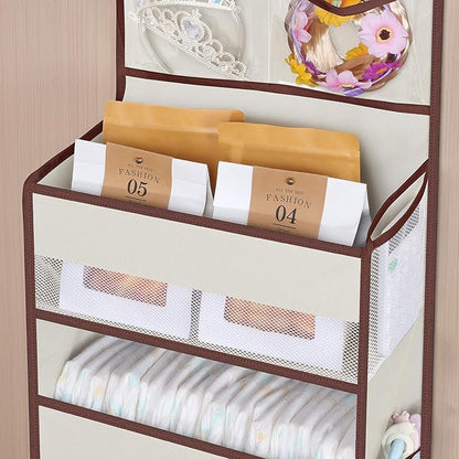 Univivi Over Door Hanging Organizers and Storage Nursery Closet Cabinet Baby Storage with 4 Large Compartments 2 Small PVC Pockets with 6 Side Pockets for Cosmetics, Toys and Sundries (Beige)